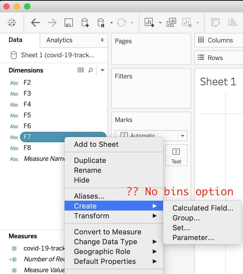 True or False: Bins can be created on dimensions Sns-Brigh10