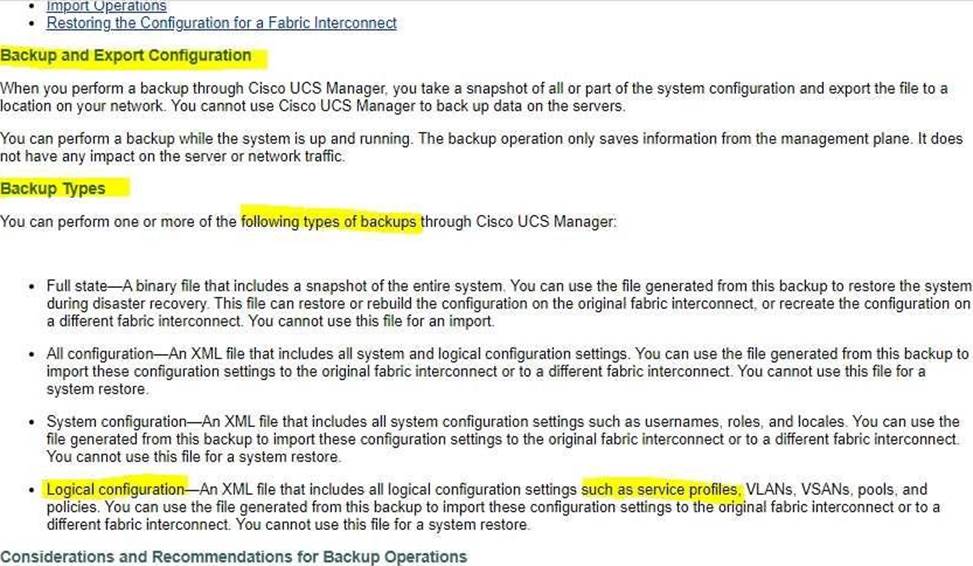 Which configuration is expected to be saved by using this backup type 